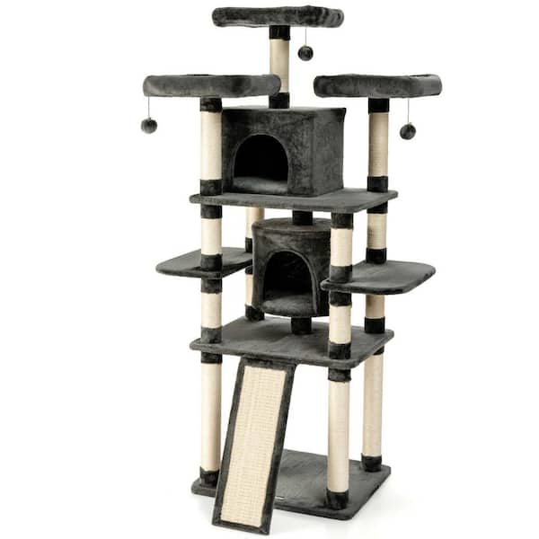 ANGELES HOME 67 in. H Dark Gray Multi-Level Cat Tree, Condos, Perches, Sisal Scratching Poles