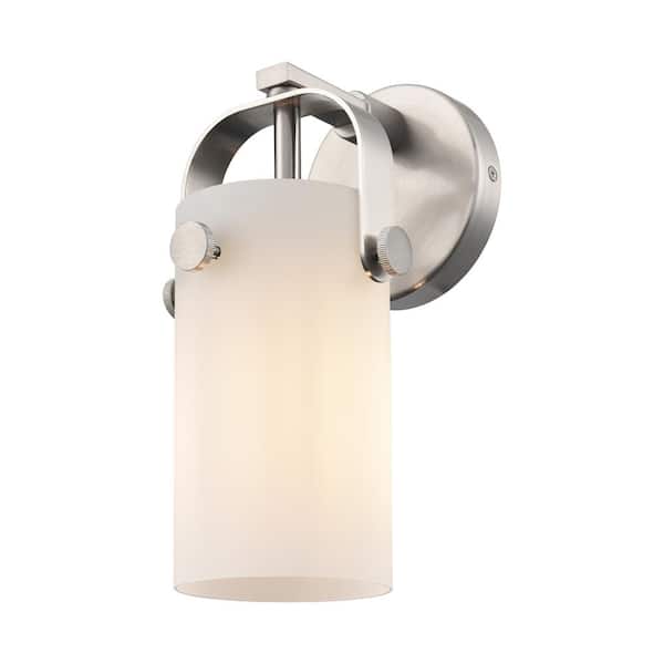 Pilaster II Cylinder 4.5 in. 1-Light Satin Nickel Wall Sconce with Glass Shade