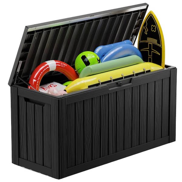 Clihome 46 in. W x 19 in. D x 24 in. H Black Deck Box 80 Gal. Indoor/Outdoor Storage Cabinet with Padlock and Hydraulic Rod