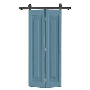 32 in. x 80 in. 1-Panel Shaker Hollow Core Dignity Blue Composite Bi-Fold Door with Sliding Barn Door Hardware Kit