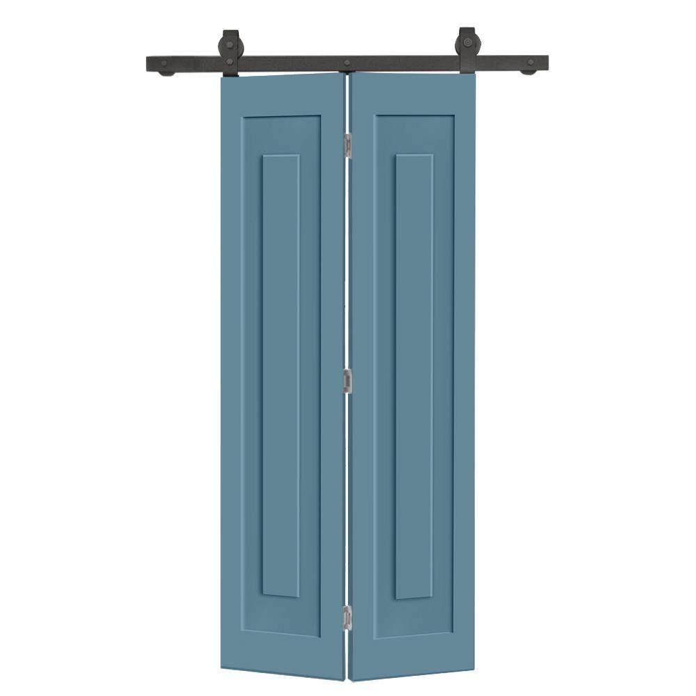 36 in. x 80 in. 1-Panel Shaker Hollow Core Dignity Blue Composite Bi-Fold Door with Sliding Barn Door Hardware Kit price history on PriceWatchPro