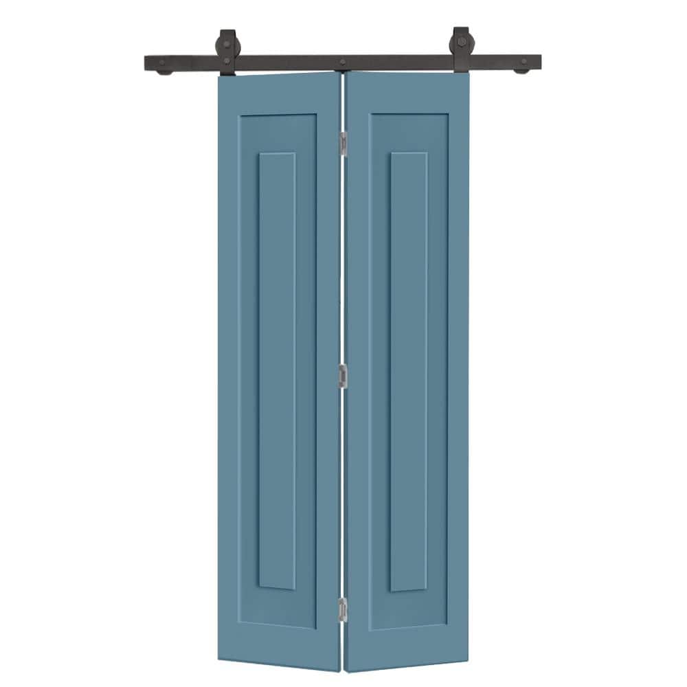 38 in. x 80 in. 1-Panel Shaker Hollow Core Dignity Blue Composite Bi-Fold Door with Sliding Barn Door Hardware Kit price history on PriceWatchPro