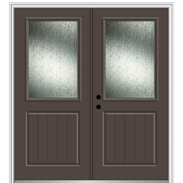 MMI Door 72 in. x 80 in. Right-Hand/Inswing Rain Glass Brown Fiberglass Prehung Front Door on 4-9/16 in. Frame