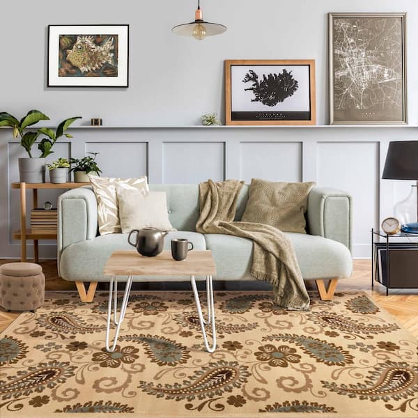 Parkway Beige 7 ft. x 9 ft. Modern Vintage Paisley Indoor Area Rug