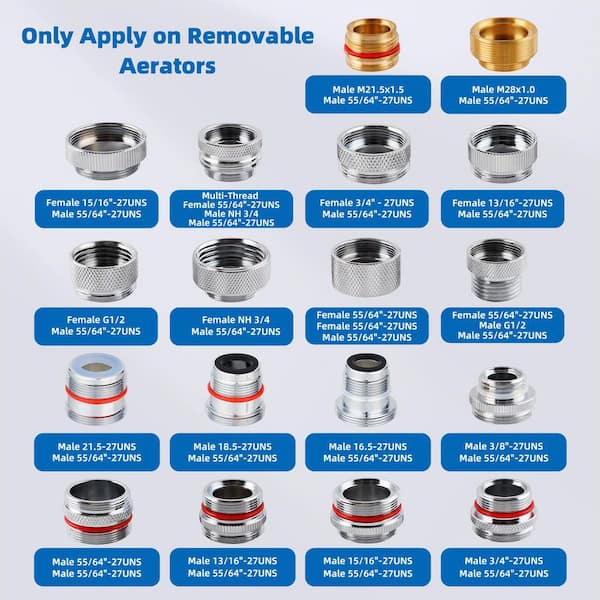 18-Piece Faucet Adapter Kit with Adapters and Wrench Tools in Silver