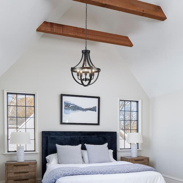 5-Light 16.5 in. W Matte Black Farmhouse Chandeliers
