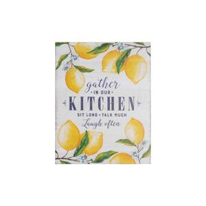 Unframed Home "Gather in Our Kitchen" Wood Wall Art Print Decor with Lemons 22 in. x 0.5 in. x 28 in.