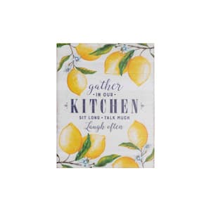 Unframed Home "Gather in Our Kitchen" Wood Wall Art Print Decor with Lemons 22 in. x 0.5 in. x 28 in.
