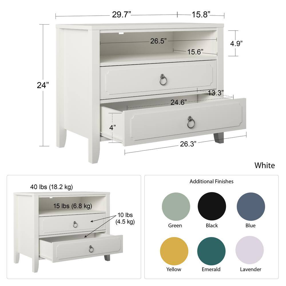 Lavender MDF and Wood 2-Drawer Nightstand with Open Cubby