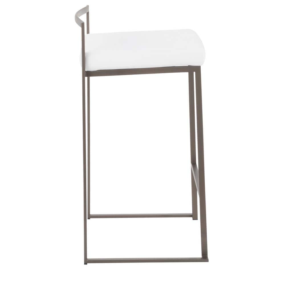Antique Metal and White Velvet Cushioned Counter Stool