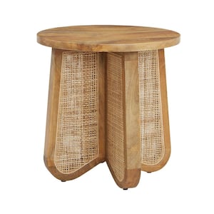 Lisbon 20 in. Round Cane Rattan & Mango Wood End Table