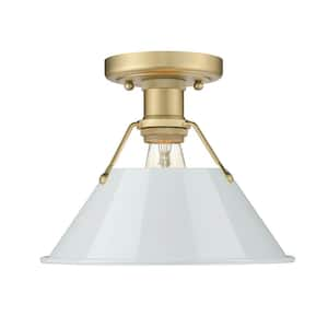 Orwell 10 in. 1-Light Brushed Champagne Bronze and Dusky Blue Flush Mount