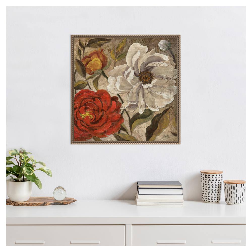 Classic Floral Beaded Framed Canvas Wall Art