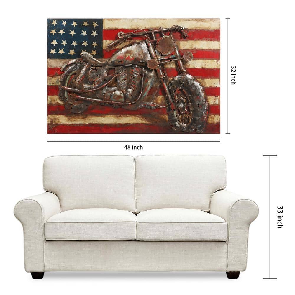 Patriotic Motorcycle Mixed Media Iron Wall Sculpture