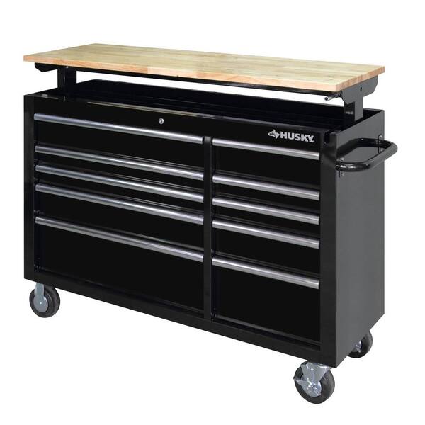 Husky - 52 in. 10-Drawer Mobile Workbench with Adjustable-Height Top, Black