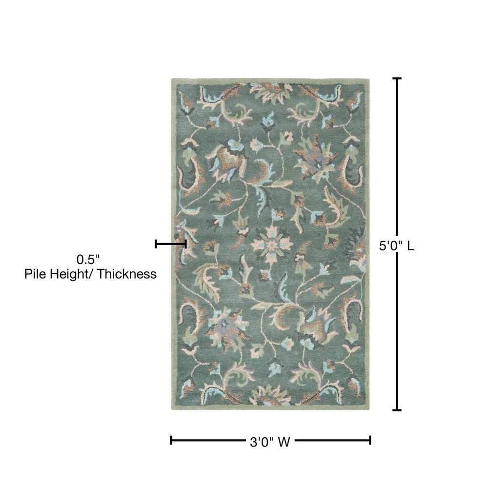 Gray Floral Handmade Wool Tufted Area Rug, 3' x 5'