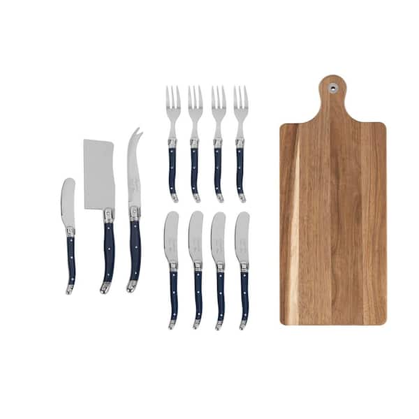 French Home 21 in. Wood Cheese Board with Laguiole Navy Charcuterie Set