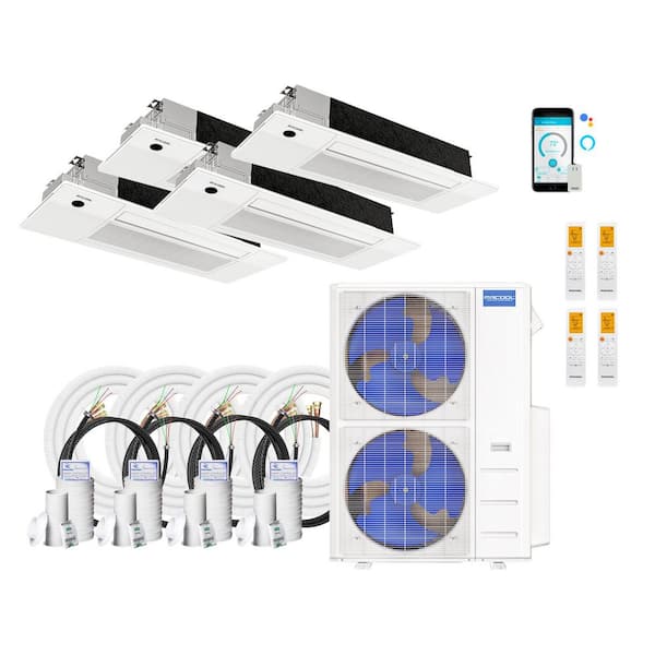 DIY 5thGen 54,000 BTU 4.6 Ton 4 Zone 22 SEER2 Ductless MiniSplit Heat Pump-Cassettes 2-9K,2-18K & 16,25,35,50 ft. Lines