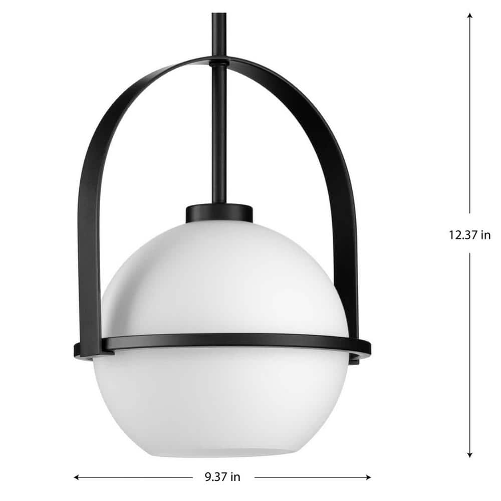 Matte Black Globe Pendant with Opal Glass Shade