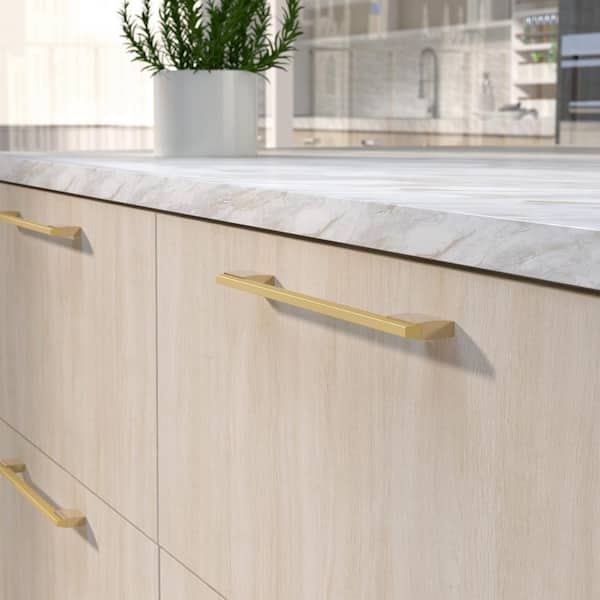 Bloomsbury Collection 12-5/8 in. (320 mm) Modern Metallic Gold and Brushed Gold Rectangular Cabinet Bar Pull
