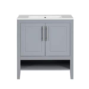 30 in. W x 18 in. D x 33 in. H Single Sink Freestanding Bath Vanity in Grey with White Ceramic Top