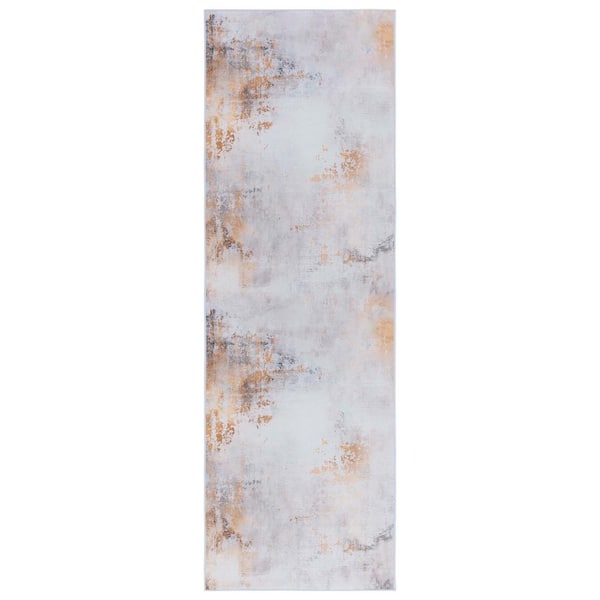 Tacoma 3 ft. x 10 ft. Gray/Gold Two-Toned Marble Washable Runner Rug