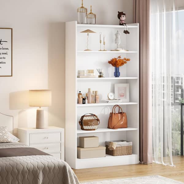 Eulas 72 in. Tall White Wood 5-Shelf Standard Bookcase and Bookshelves, Floor Standing Library Bookcase for Home Office