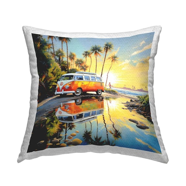 Stupell Industries Minibus on Tropical Shore Yellow Square Outdoor Throw Pillow