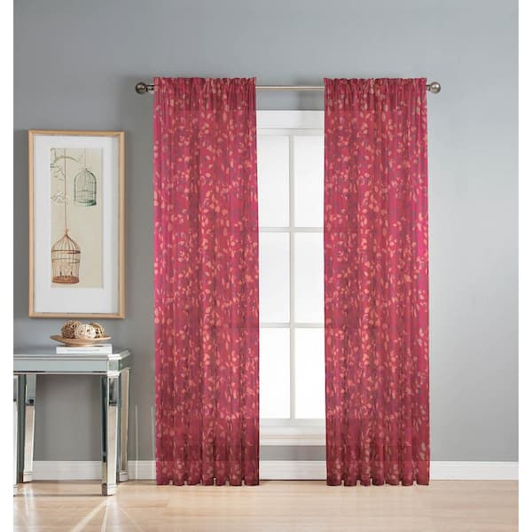 Window Elements Sheer Pinehurst Printed 54 in. W x 84 in. L Rod Pocket Extra Wide Curtain Panel in Sheer Cayenne