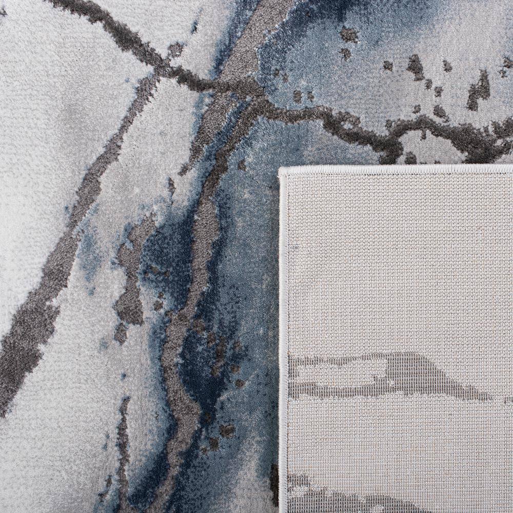 Blue and Gray Abstract Non-Slip Synthetic Round Rug