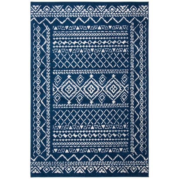 SAFAVIEH Tulum Navy/Ivory 5 ft. x 8 ft. Border Tribal Distressed Area Rug