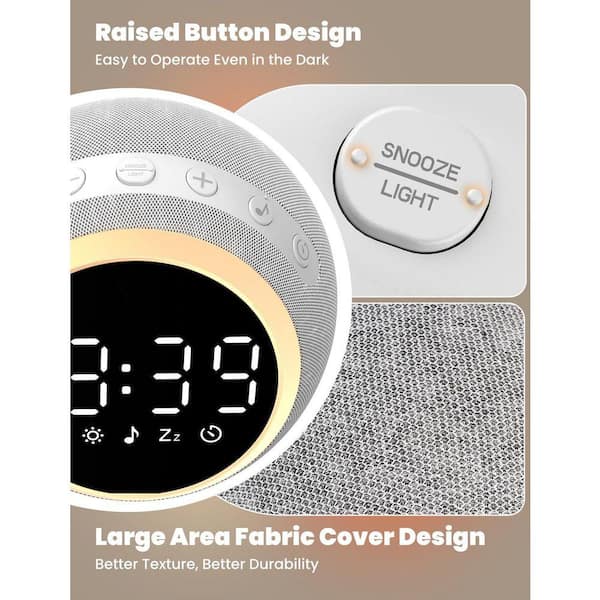 White Noise Alarm Clock with Night Light, 25 Soothing Sounds, Adjustable Brightness, Sleep Timer, Ideal for Bedrooms SA1159B321 - The Home Depot White Noise Alarm Clock with Night Light, 25 Soothing Sounds, Adjustable Brightness, Sleep Timer, Ideal for Bedrooms SA1159B321 - The Home Depot