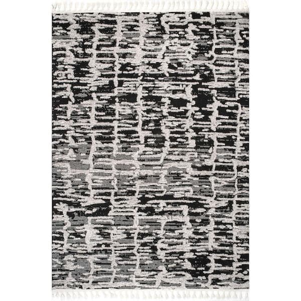 *DISCONTINUED* Textured Abstract Tasseled Light Grey 4 ft. x 6 ft. Indoor Area Rug