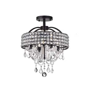 4-Light Black and Brown Finish Chandelier with Clear Glass Shades