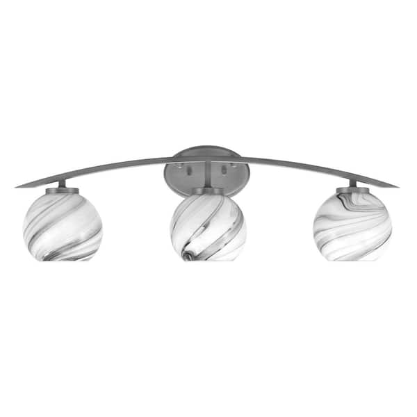 Unbranded Siena 29 in. 3-Light Vanity Light Graphite with Onyx Swirl Glass Shades