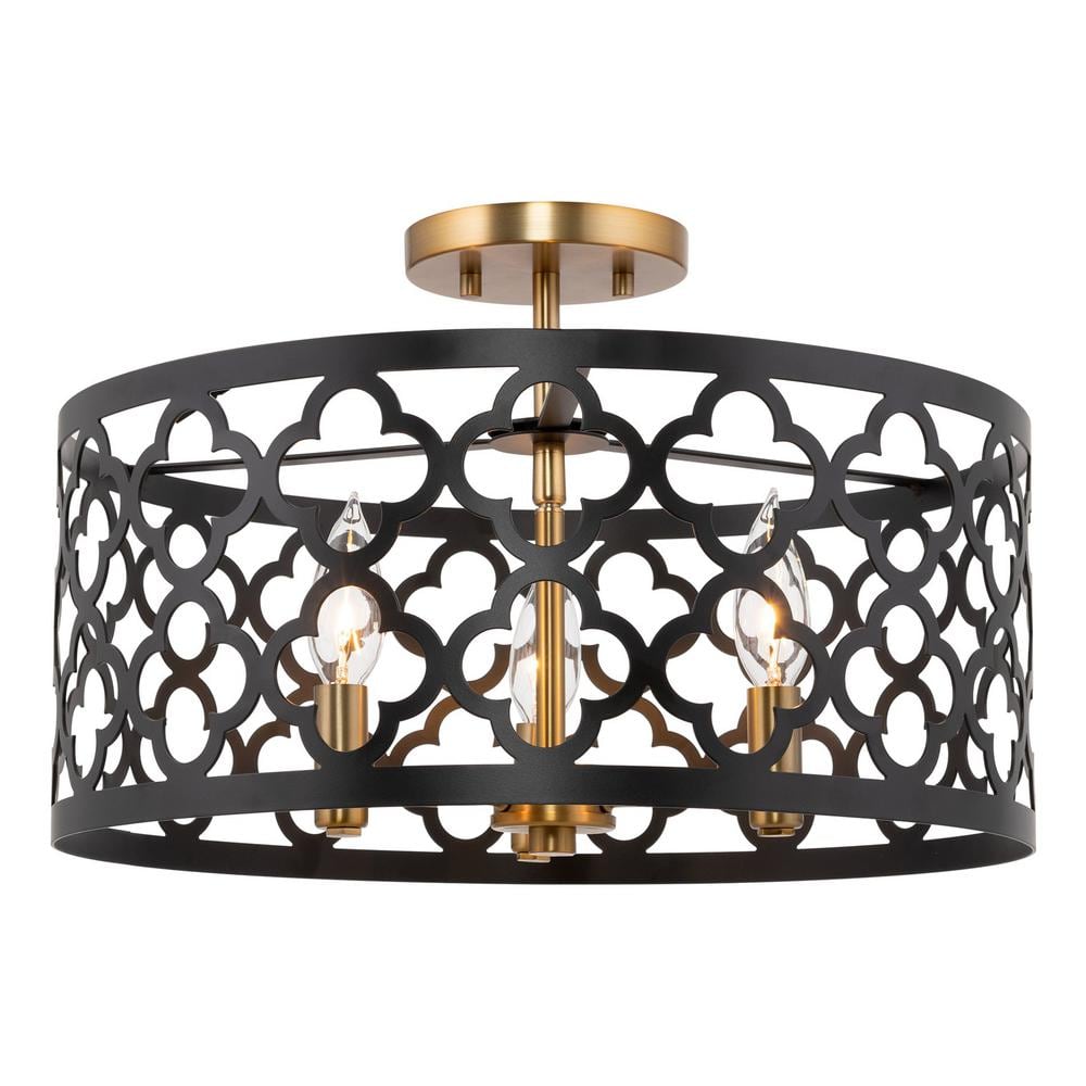 Sutton 16" Modern Drum Ceiling Light in Black & Warm Brass