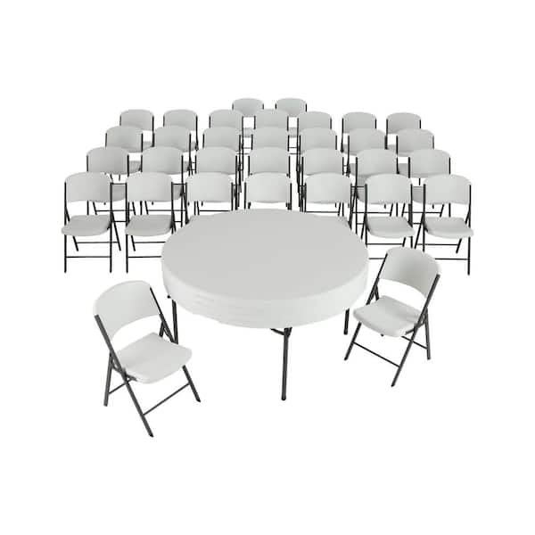 36-Piece White Folding Table and Chair Set