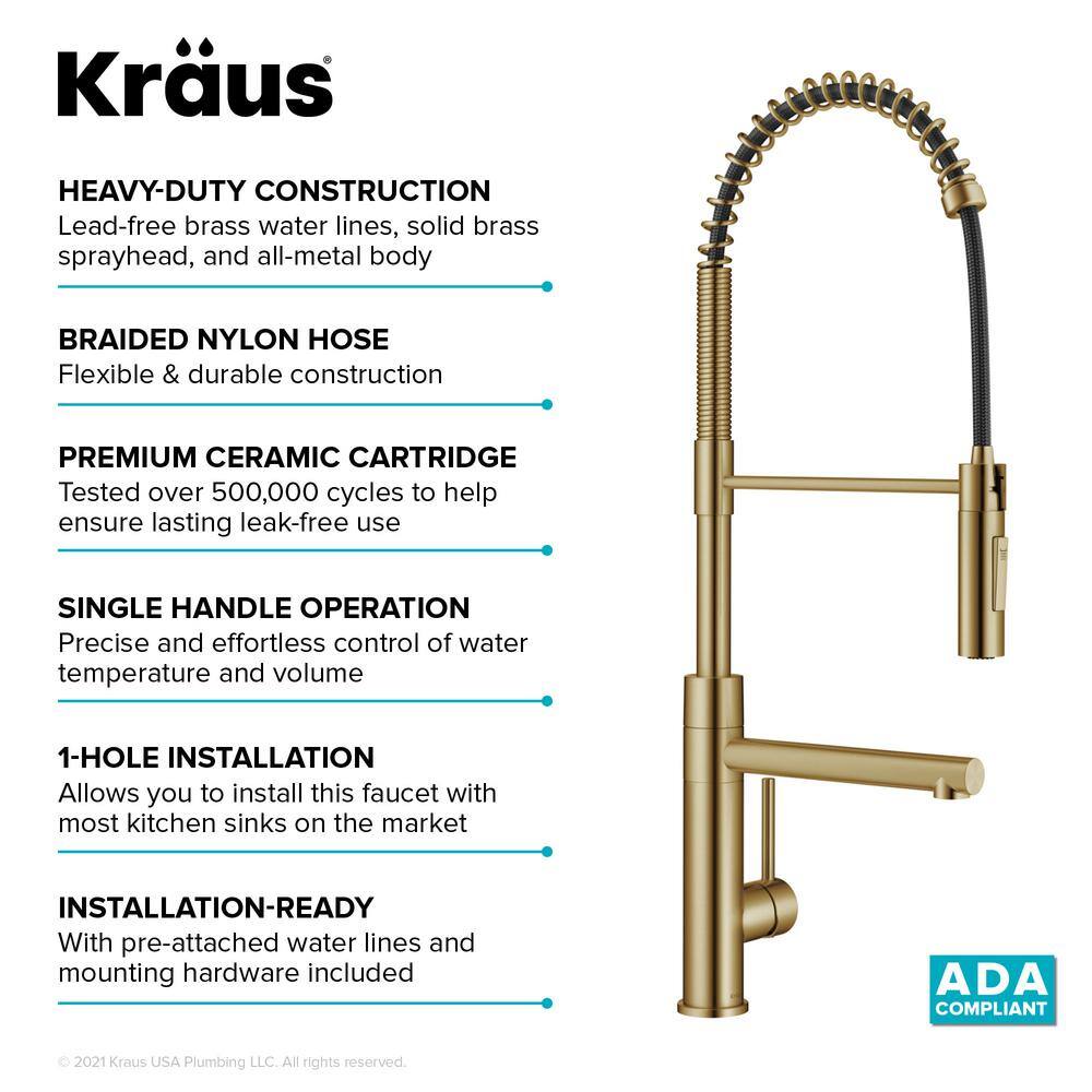 Brushed Brass Commercial Style Pull-Down Kitchen Faucet with Pot Filler