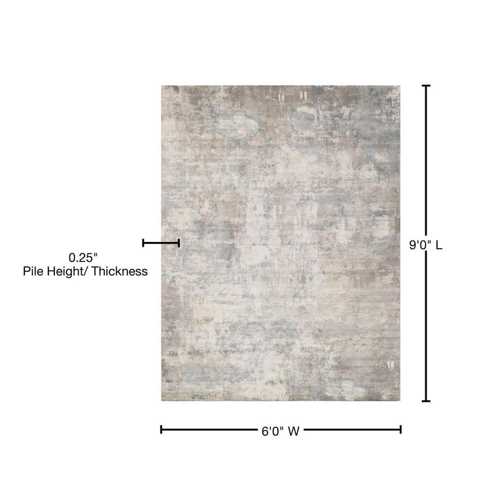 Elegance Abstract Gray Hand-Loomed Wool & Viscose 6' x 9' Rug