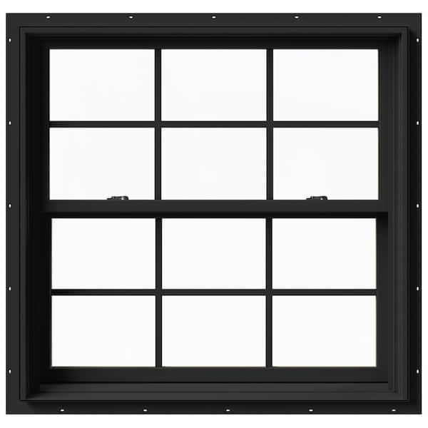 JELD-WEN 37.375 in. x 36 in. W-2500 Series Bronze Painted Clad Wood Double Hung Window w/ Natural Interior and Screen