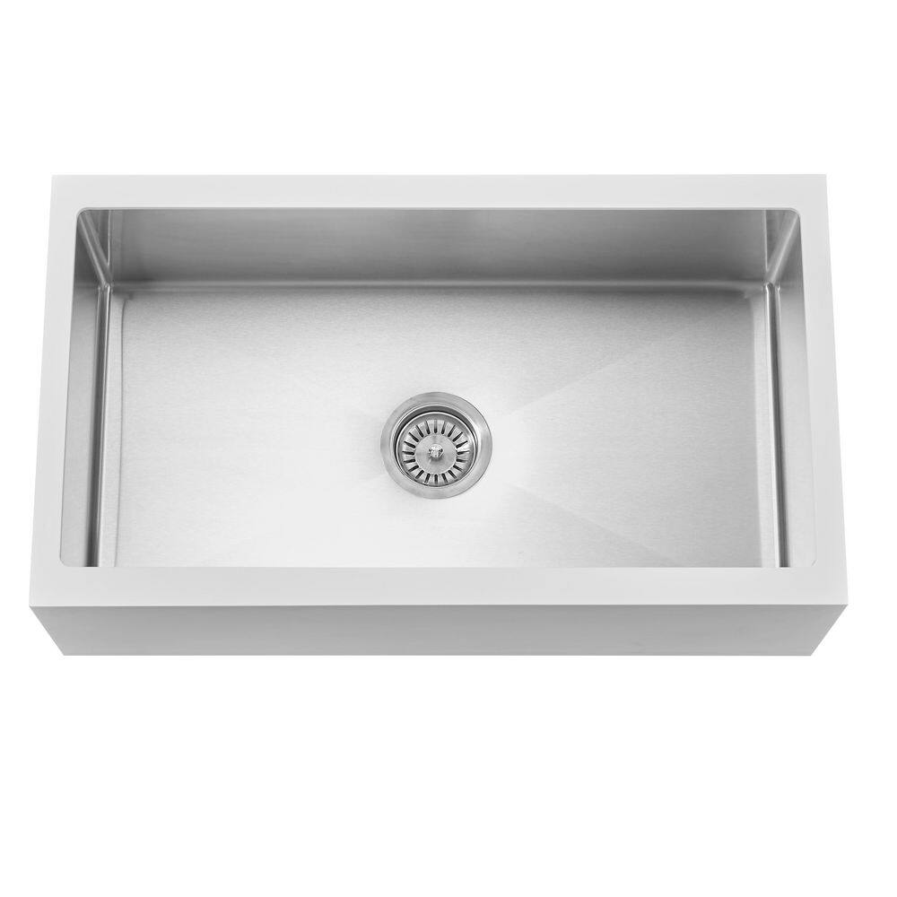 36" White Solid Surface Stainless Steel Farmhouse Kitchen Sink