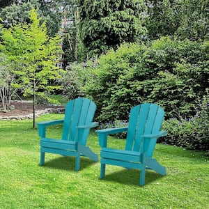 Sunset Blue Folding HDPE Reclining Plastic Adirondack Chair With Curved Back Slats (2-Pack)