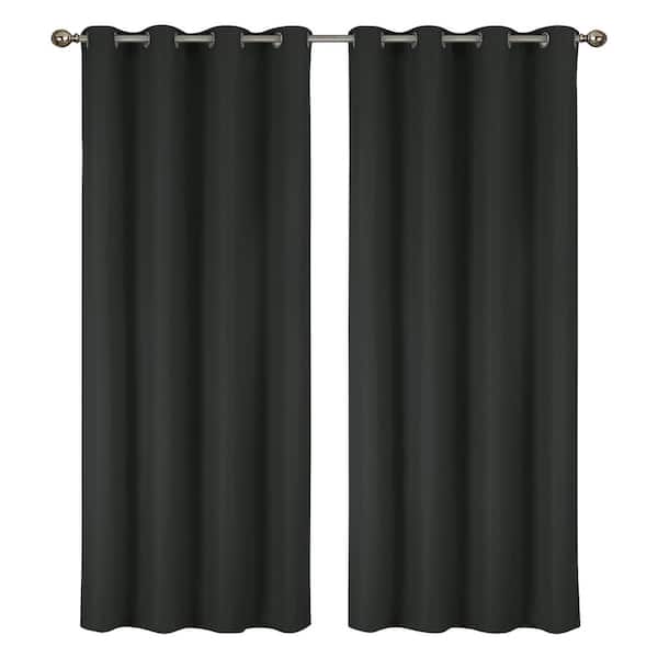 Lillian Collection Black Polyester Solid 55 in. W x 84 in. L Thermal Grommet Indoor Blackout Curtains (Set of 2)