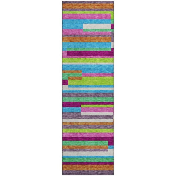 Mayfield Premium Machine Washable Abstract AMF956 Lavender 2 ft. 3 in. x 7 ft. 6 in. Runner Rug