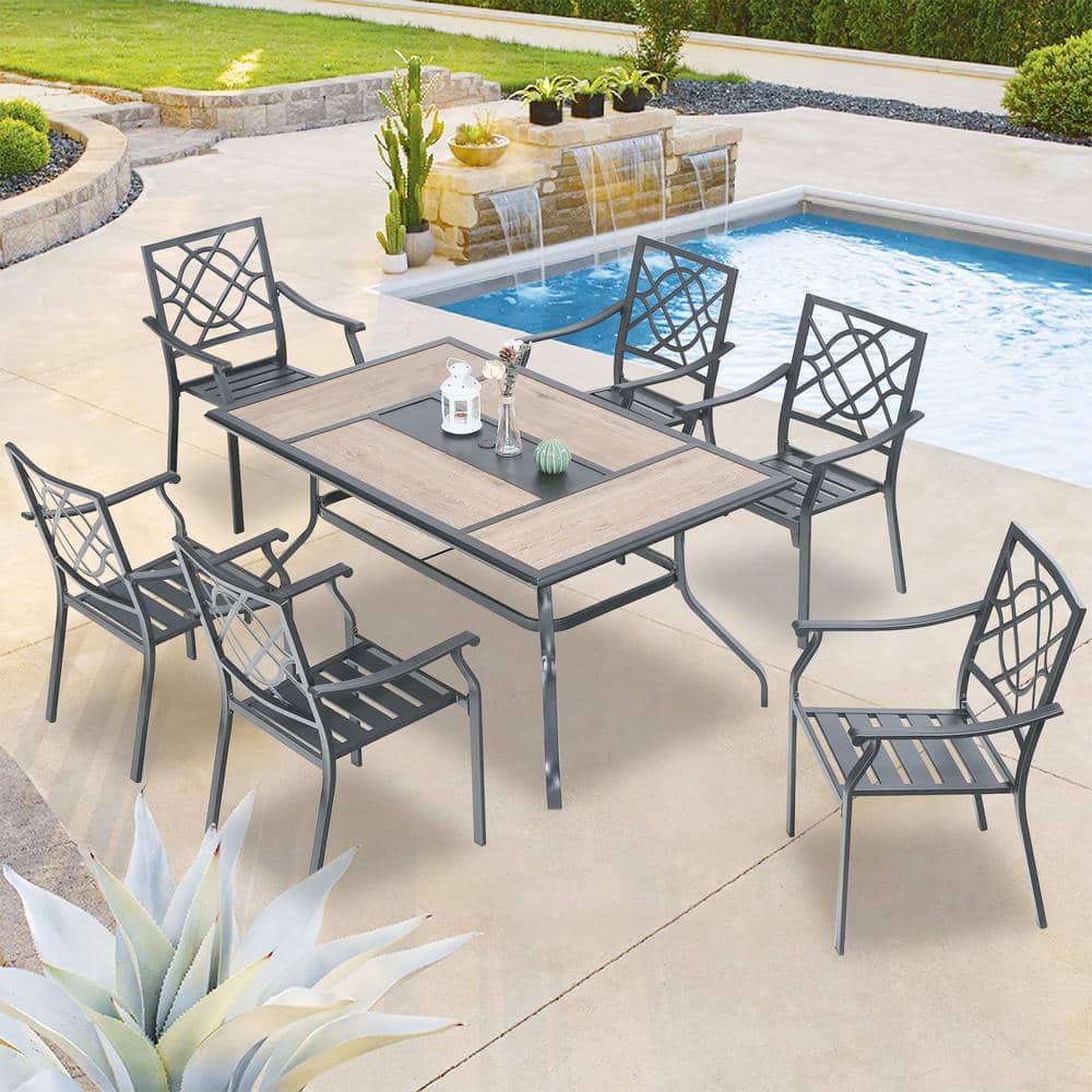 Ulax Furniture 7 Piece Metal Outdoor Dining Set With Stackable Dining