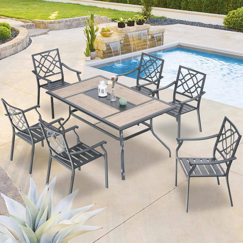 ULAX FURNITURE 7-Piece Metal Outdoor Dining Set with Stackable Dining ...