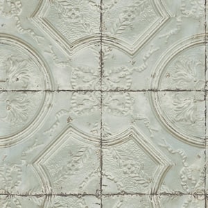 Susanna Teal Vintage Tin Tile Teal Wallpaper Sample
