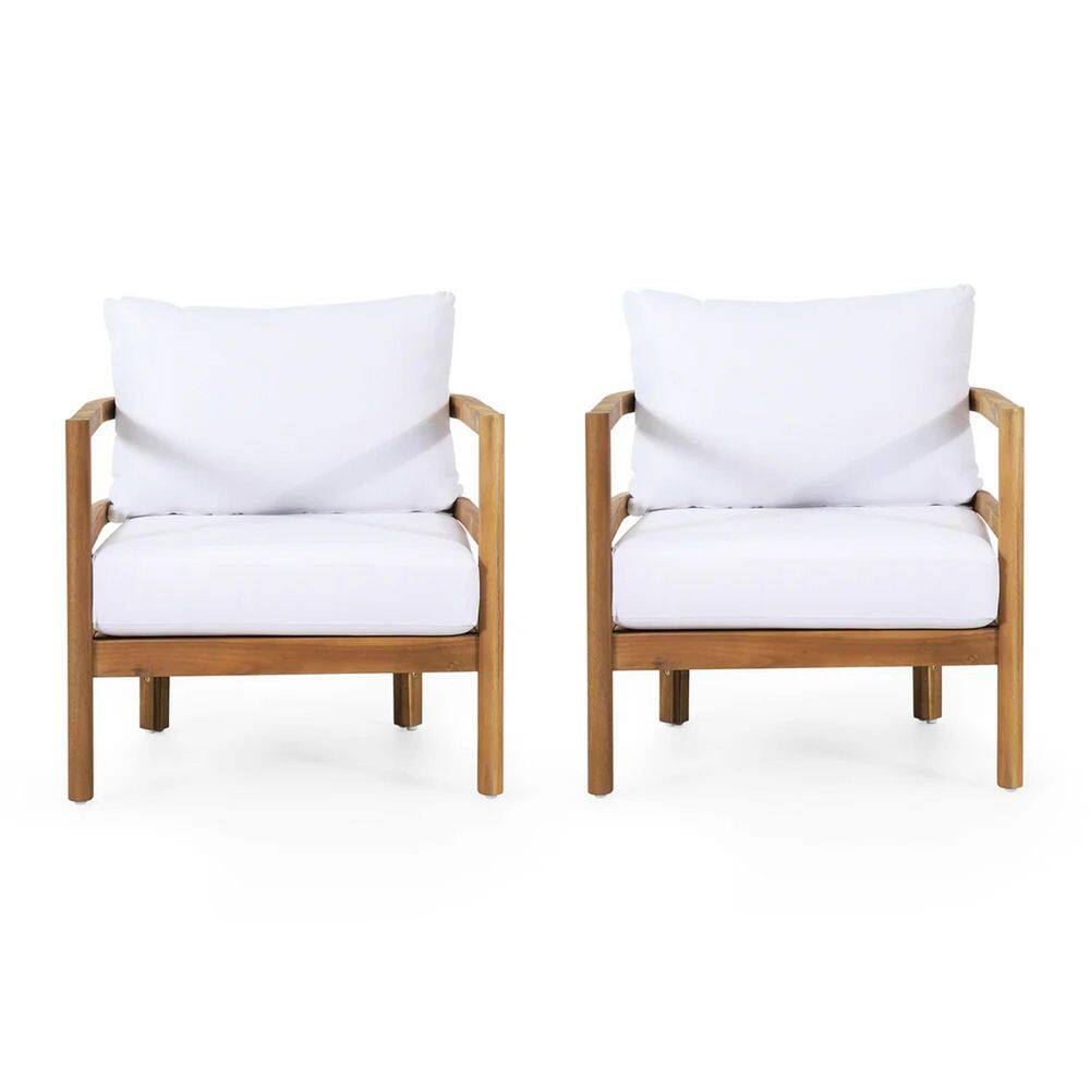 Brown Wood Outdoor Lounge Chair Club Chairs with Beige Cushions (2-Pack) price history on PriceWatchPro