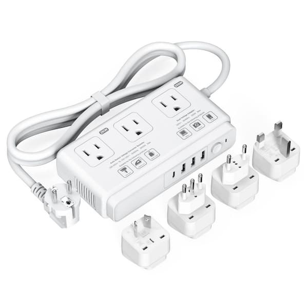 Numhew 220V to 110-Volt Voltage Converter, Travel Adapter with 4-USB Charger, 3 AC Sockets and EU/UK/AU/IT Plug Power Adaptor
