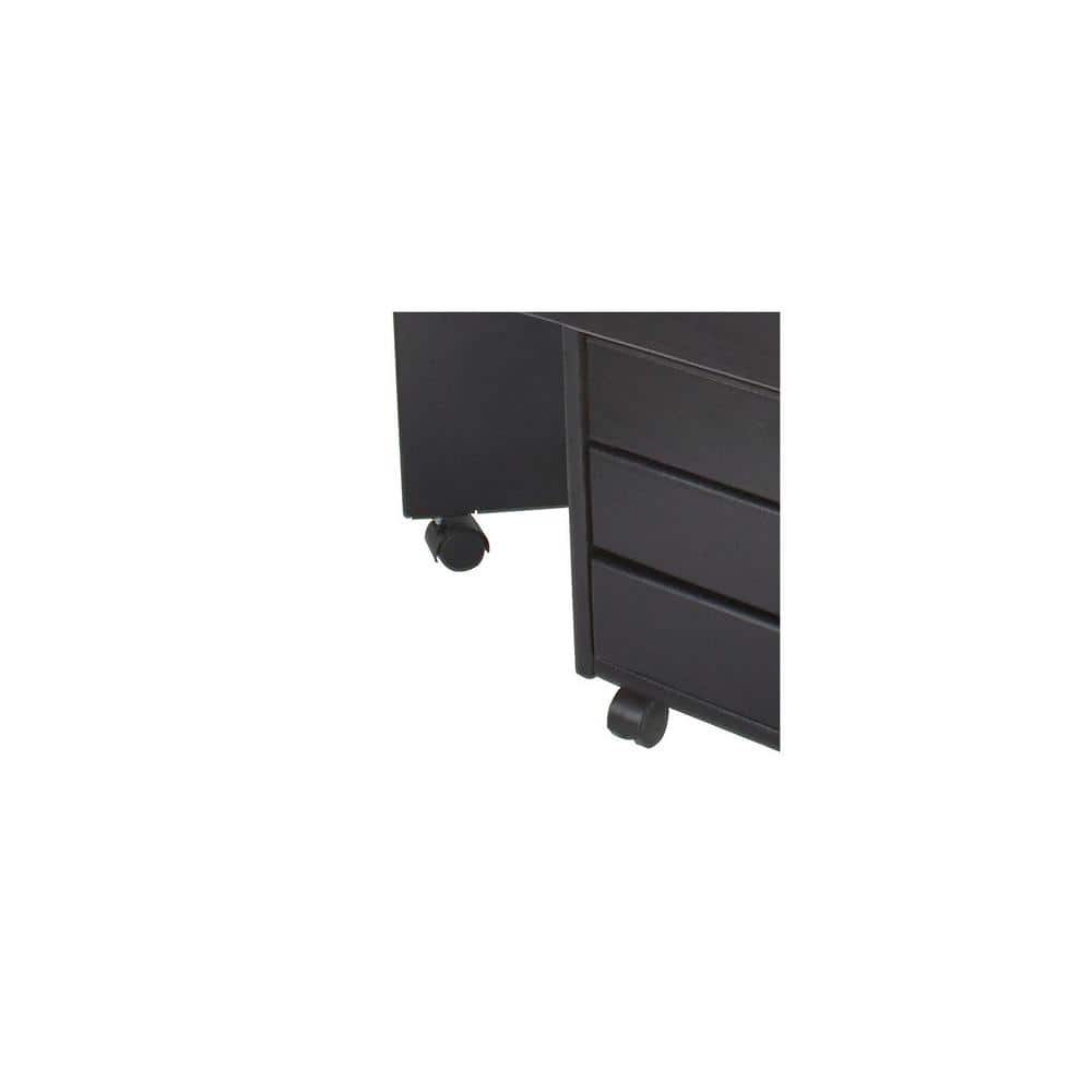 Black Solid Wood 7-Drawer Drop Leaf Roll Cart Desk